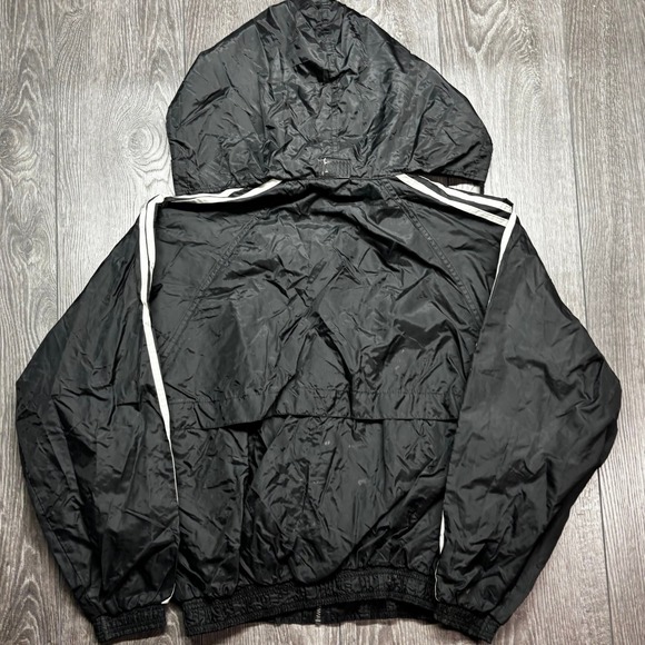Vintage Adidas Windbreaker Jacket Mens Small Black White Stripe Full Zip Hooded - Picture 5 of 8